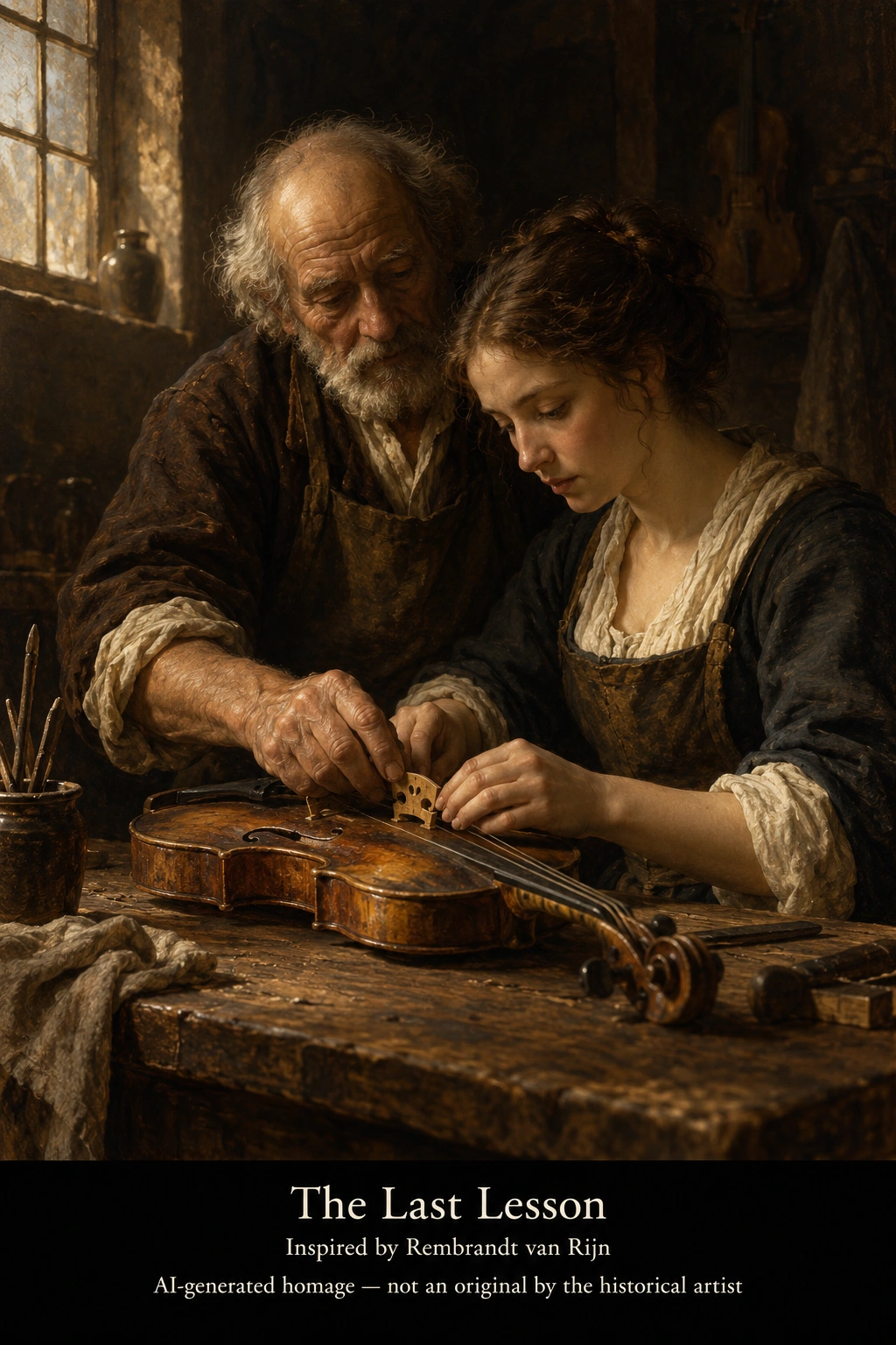 The Last Lesson — AI-generated homage inspired by Rembrandt van Rijn